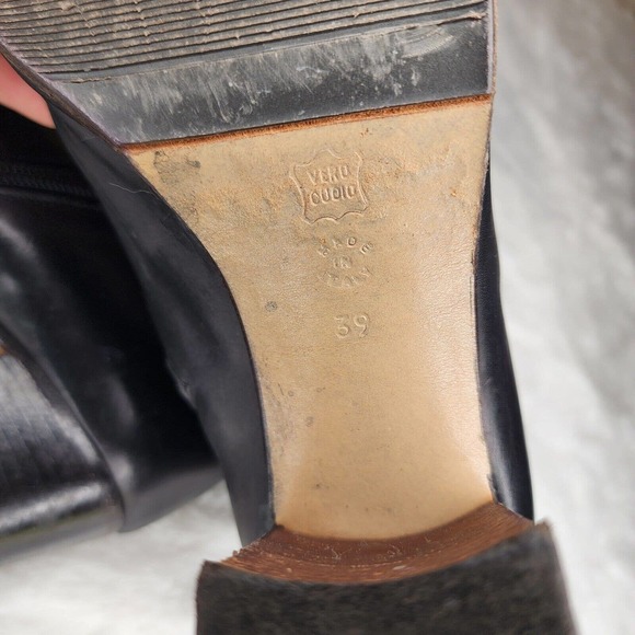 Made in Italy Black Croc Boots 39 (8.5) Womens Sherpa Square Toe Leather Vintage - Picture 7 of 8